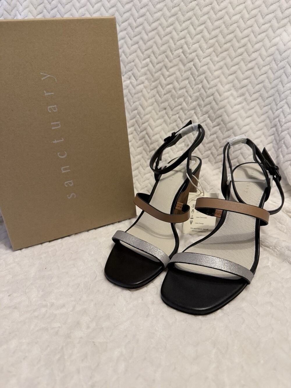 Sanctuary Women's “Wink” Black Tan Silver Heel Sandals Slides 8.5